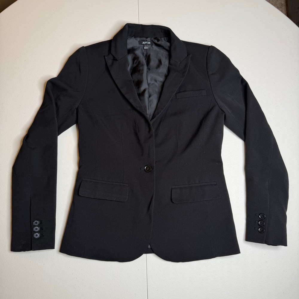 Apt. 9 Womens Black Single Button Blazer Stretch Suit Jacket Size 4 RN 73277